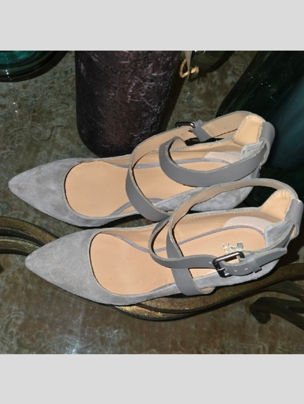 Joe's Jeans Shoes Women's Sz 8.5 8-1/2 Grey Suede Pointed-Toe Ankle-Strap  Heels